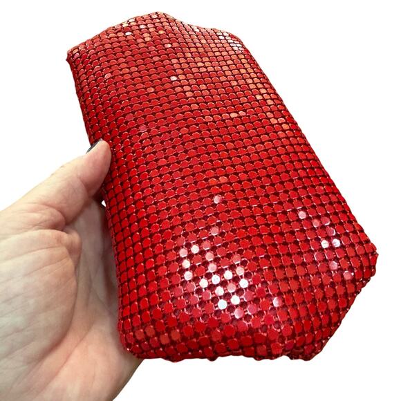 Christina Aquilera red metal mesh wallet pouch evening bag zip top mini purse - Picture 5 of 10